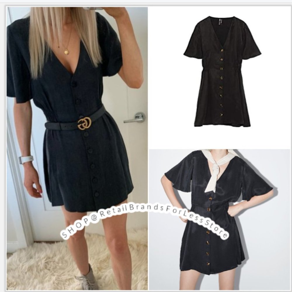 ZARA FILLSENS 100% Lyocell Black Buttoned Dress